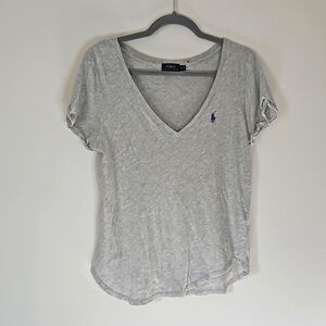 Polo by Ralph Lauren Women's Gray V-Neck T-Shirt
